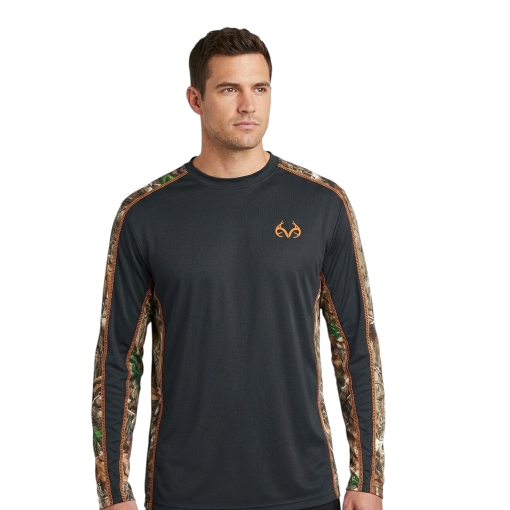 Realtree Men's Black Camouflage Orange Detail Long Sleeve Shirt